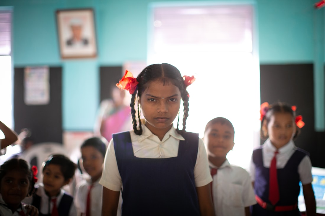 Indian school students in uniform in class, Classes 3–10